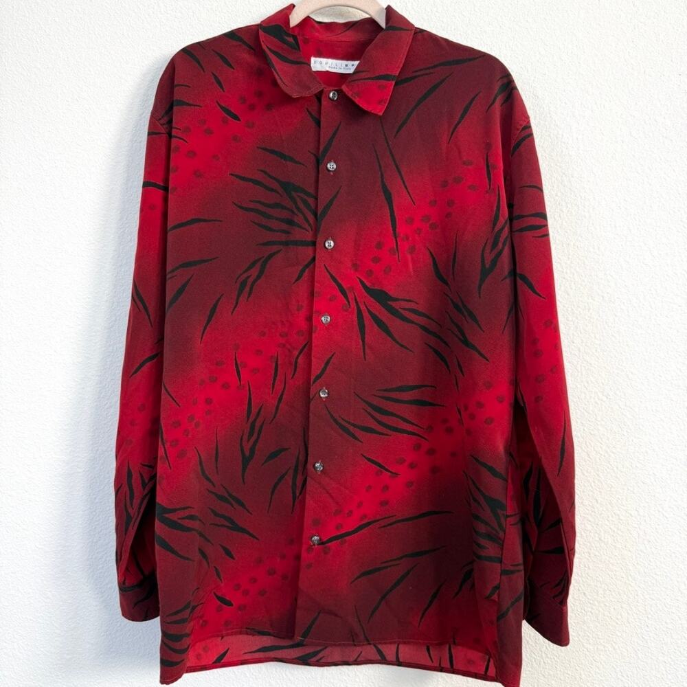 Equilibrio Italy Red Abstract‎ Print Button Up Shirt Silky Designer Avante Garde